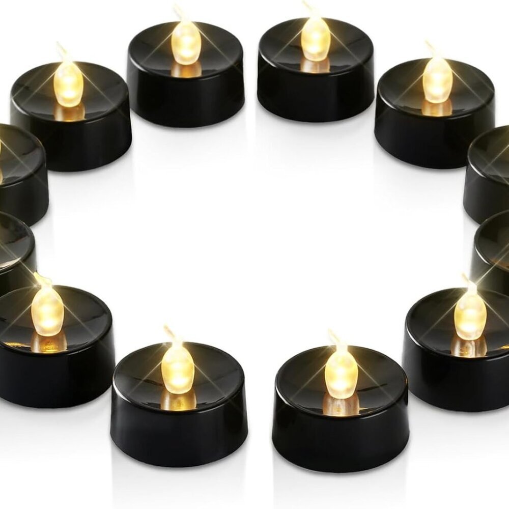 Black Candles, 24 Pack Tea Lights Candles Battery Operated, LED Tealight Candle,